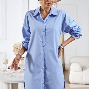 This Women Long Sleeve Shirt Dress Design Made Of High Quality Polyster And Spandex Material. It Is Stretchy