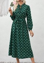 This Women Printed Long Sleeve Dress Design Made Of High Quality Polyster And Spandex Material. It Is Stretchy