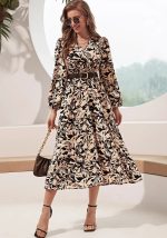 This Women Printed Long-Sleeved Dress (Without Belt) Design Made Of High Quality Polyster And Spandex Material. It Is Stretchy