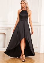 This Women Satin Elegant Pleated Sleeveless Irregular Dress Design Made Of High Quality Polyster And Spandex Material