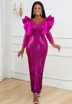 This Women Sequin Ruffle Dress Design Made Of Good Quality Polyster And Spandex Material