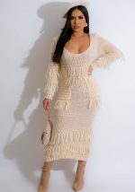 This Women Sexy Knitting Crochet Fringed Dress (With Pockets) Combine The Warm And Fashion. It Is a Must-Have Item For This Winter. Sweater Dresses For Women At Global Lover Comes For Different Occasions - Daily Life