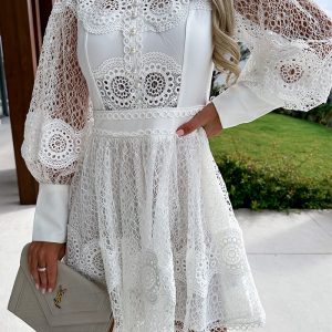 This Women Sexy Lace Long Sleeve Dress Design Made Of High Quality Polyster And Spandex Material. It Is Stretchy