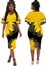 This Women Sexy Printed v-Neck Short-Sleeved Dress Design Made Of High End Polyster And Spandex Material