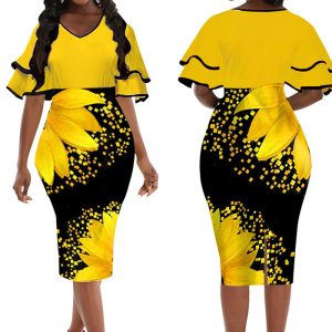 This Women Sexy Printed v-Neck Short-Sleeved Dress Design Made Of High End Polyster And Spandex Material