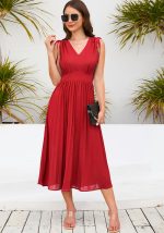 This Women Sexy v-Neck Sleeveless Pleated Skirt Design Made Of High Quality Polyster And Spandex Material