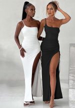 Diese Frauen Frühling One-Shoulder Sexy Ruffled Slit Strap Dress Design von hoher Qualität Polyster und Spandex Material gemacht. Es kommen mit guten Stretch und tragen bequem. Frauen Midi-Kleider ist omnipotent und Anzug für alle Arten von Anlässen - Daily Wear