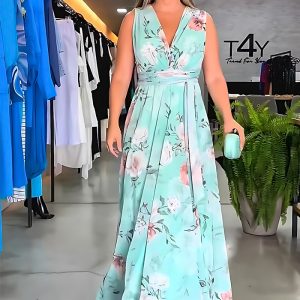 This Women Summer Elegant Chiffon Sleeveless Print Slit Dress Design Made Of High Quality Polyster And Spandex Material