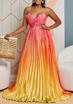 This Women Summer Gradient v-Neck Suspender Maxi Dress Design Made Of High Quality Polyster And Spandex Material