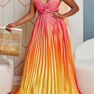 This Women Summer Gradient v-Neck Suspender Maxi Dress Design Made Of High Quality Polyster And Spandex Material