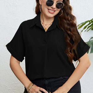 This Women Summer Polo Collar Shirt Made Of Comfortable And Elastic Fabric. It Is Wholesale Sexy Plus Size Tops For Women. With The Gradual Rise Of Feminist Awareness