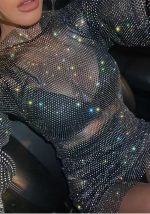 This Women Summer Sexy Sparkling Diamond Mesh Long-Sleeved Dress Design Made Of High Quality Polyster And Spandex Material