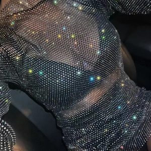 This Women Summer Sexy Sparkling Diamond Mesh Long-Sleeved Dress Design Made Of High Quality Polyster And Spandex Material