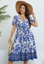 This Women Summer v-Neck Dress Made Of Soft And Elastic Fabric. Global Lover Wholesale Plus Size Dresses And Hope Curvy Ladies Find Here a Warm And Exciting Place To Shop Affordable Curvy Dresses Online - Plus Size Casual