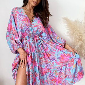 This Women Summer v-Neck Short-Sleeve Printed Loose Dress Design Made Of High Quality Polyster And Spandex Material. It Is Stretchy