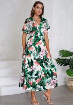 This Women Summer v-Neck Short-Sleeved Floral Dress Design Made Of High Quality Polyster And Spandex Material. It Come With Good Stretch And Wearing Comfortable. Women¡¯s Midi Dresses Is Omnipotent And Suit For All Kinds Of Occasions - Daily Wear