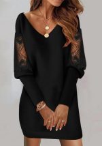 This Women v-Neck Long Sleeve Printed Lace Patchwork Dress Design Made Of High Quality Polyster And Spandex Material. It Is Stretchy