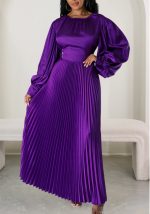 This Women Waisted Loose Long Sleeve Pleated Dress Design Made Of High Quality Polyster And Spandex Material