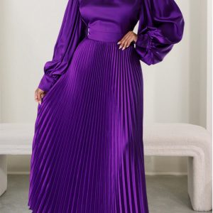 This Women Waisted Loose Long Sleeve Pleated Dress Design Made Of High Quality Polyster And Spandex Material