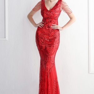 This Womenelegant Sequins v Neck Evening Dress Design Made Of Good Quality Polyster And Spandex Material