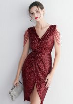 This Womenelegant Sequins v Neck Mini Evening Dress Design Made Of Good Quality Polyster And Spandex Material