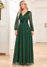 This Womenelegant v-Neck Chiffon See-Through Long-Sleeve Evening Dress Design Made Of High Level Material