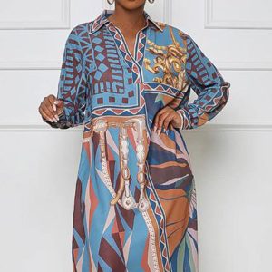 This Women's Autumn Print Loose Plus Size Long Sleeve Shirts Dress Design Made Of High Quality Polyster And Spandex Material. It Is Stretchy