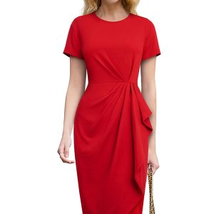 This Women's Boutique Chic Elegant Round Neck Fashion Career Bodycon Dress Design Made Of High Quality Polyster And Spandex Material. It Come With Good Stretch And Wearing Comfortable. Women¡¯s Midi Dresses Is Omnipotent And Suit For All Kinds Of Occasions - Daily Wear