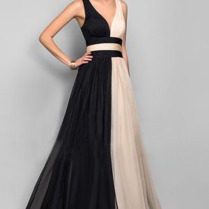 This Women's Chiffon Contrast Sleeveless v-Neck Patchwork Long Evening Dress Design Made Of High Quality Polyster And Spandex Material