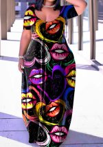 This Women's Classic Print Fashion Short Sleeve Plus Size Loose Maxi Dress Summer Long Dress Made Of Soft And Elastic Fabric. Global Lover Wholesale Plus Size Dresses And Hope Curvy Ladies Find Here a Warm And Exciting Place To Shop Affordable Curvy Dresses Online - Plus Size Casual