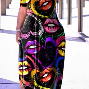 This Women's Classic Print Fashion Short Sleeve Plus Size Loose Maxi Dress Summer Long Dress Made Of Soft And Elastic Fabric. Global Lover Wholesale Plus Size Dresses And Hope Curvy Ladies Find Here a Warm And Exciting Place To Shop Affordable Curvy Dresses Online - Plus Size Casual