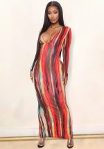 This Women's Colorful Print Sexy Long Dress Formal Party Dress Design Made Of High Quality Polyster And Spandex Material