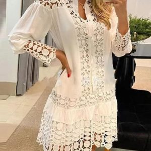 This Women's Cutout Elegant Casual Shirt Dress + Strap Dress Design Made Of High Quality Polyster And Spandex Material. It Is Stretchy