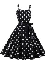 This Women's Dress Retro Polka Dot Print Straps a-Line Swing Dress Design Made Of High Quality Polyster And Spandex Material. It Is Stretchy