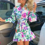 This Women's Fall Floral Printed Long Sleeve Shirt Pleated Dress Design Made Of High Quality Polyster And Spandex Material. It Is Stretchy