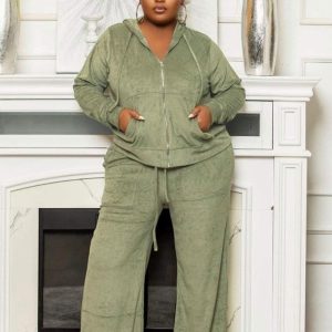 This Women's Fall Winter Solid Color Casual High Waist Wide Leg Pants Two-Piece Suit For Women Design And Made Of Comfortable And Elastic Fabric. Wholesale Plus Size Two Piece Sets Is a Must-Have Item For Curvy Ladies. Two Piece Sets Can Either Be Worn Together Or Individually