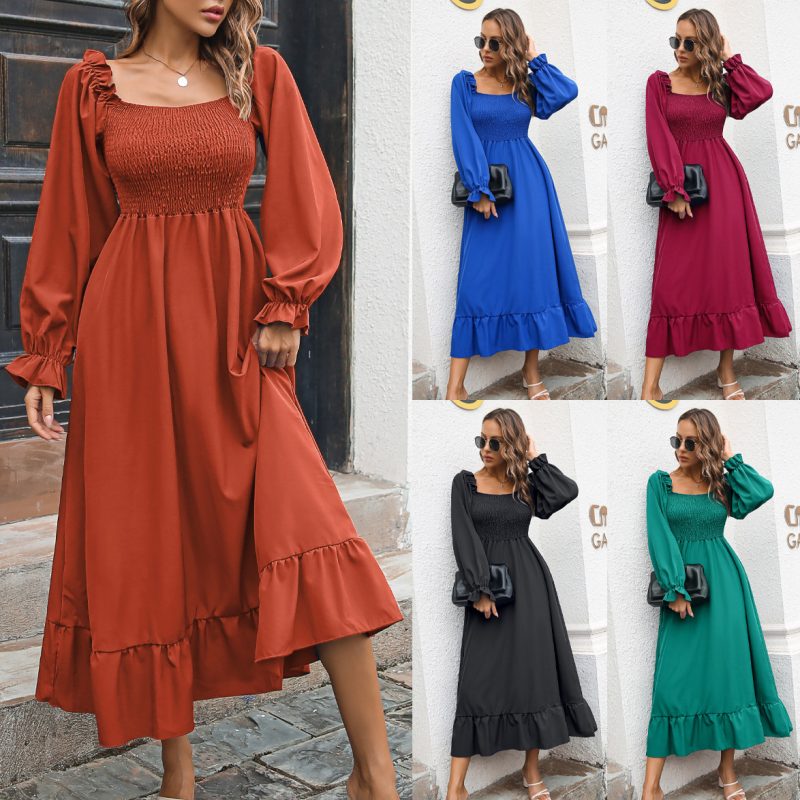 This Women's Fall/Winter Casual Ruffle Square Neck Swing Dress Maxi Dress Design Made Of High Quality Polyster And Spandex Material