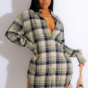 This Women's Fashion And Comfortable Cotton Plaid Shirt Dress Design Made Of High Quality Polyster And Spandex Material. It Is Stretchy