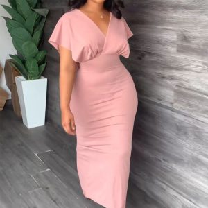 This Women's Fashion Casual Slit v-Neck Short Sleeve Midi Dress Design Made Of High Quality Polyster And Spandex Material