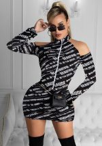 This Women's Fashion Letter Print Sexy Zipper Cutout Off Shoulder Casual Dress Design Made Of High Quality Polyster And Spandex Material. It Is Stretchy