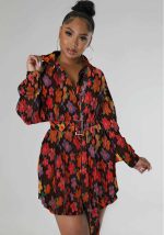 This Women's Fashion Print Long Sleeve Slim Waist Shirt Dress Design Made Of High Quality Polyster And Spandex Material. It Is Stretchy