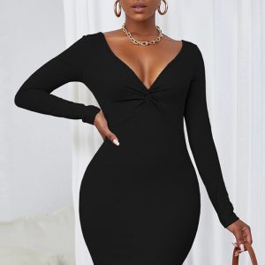 This Women's Fashion Solid Color Sexy Deep v Neck Long Sleeves Tight Fitting Bodycon Dress Design Made Of High Quality Polyster And Spandex Material. It Come With Good Stretch And Wearing Comfortable And Feeling Freedom. The Tight And Fitted Dress Is The Most Popular Options From Party Girls. Shop Bodycon Dresses At Global Lover And Find Amazing Designs Sequins