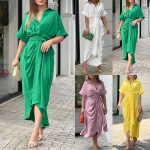 This Women's Fashion Turndown Collar Maxi Short Sleeve Single Breasted High Waist Shirt Dress Design Made Of High Quality Polyster And Spandex Material