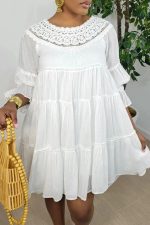 This Women's Lace Loose Smocked Dress Design Made Of High Quality Polyster And Spandex Material. It Is Stretchy