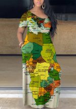 This Women's Map Print Swing Dress Casual Maxi Dress Design Made Of High Quality Polyster And Spandex Material