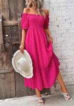 This Women's Off Shoulder Ruffled Sleeve Midi Casual Dress Design Made Of High Quality Polyster And Spandex Material