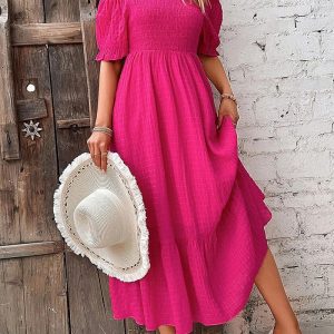 This Women's Off Shoulder Ruffled Sleeve Midi Casual Dress Design Made Of High Quality Polyster And Spandex Material