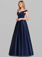 This Women's Off Shoulder v-Neck Solid Color Retro Long Evening Dress Design Made Of Good Quality Polyster And Spandex Material