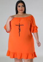 This Women's Print Plus Size Off Shoulder Ruffle Solid Casual Dress Made Of Soft And Elastic Fabric. Global Lover Wholesale Plus Size Dresses And Hope Curvy Ladies Find Here a Warm And Exciting Place To Shop Affordable Curvy Dresses Online - Plus Size Casual