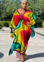 This Women's Print v-Neck Long Sleeve Casual Long Dress Made Of Soft And Elastic Fabric. Global Lover Wholesale Plus Size Dresses And Hope Curvy Ladies Find Here a Warm And Exciting Place To Shop Affordable Curvy Dresses Online - Plus Size Casual